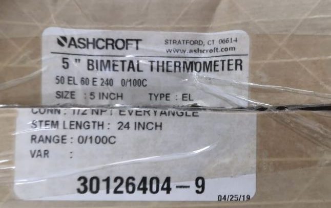 Termómetro Bimetalico 0-100 °C Conexión ½” NPT, 24” Largo del Vástago – Bimetallic Thermometer 0-100 °C, ½” NPT, 24” Stem - Image 2